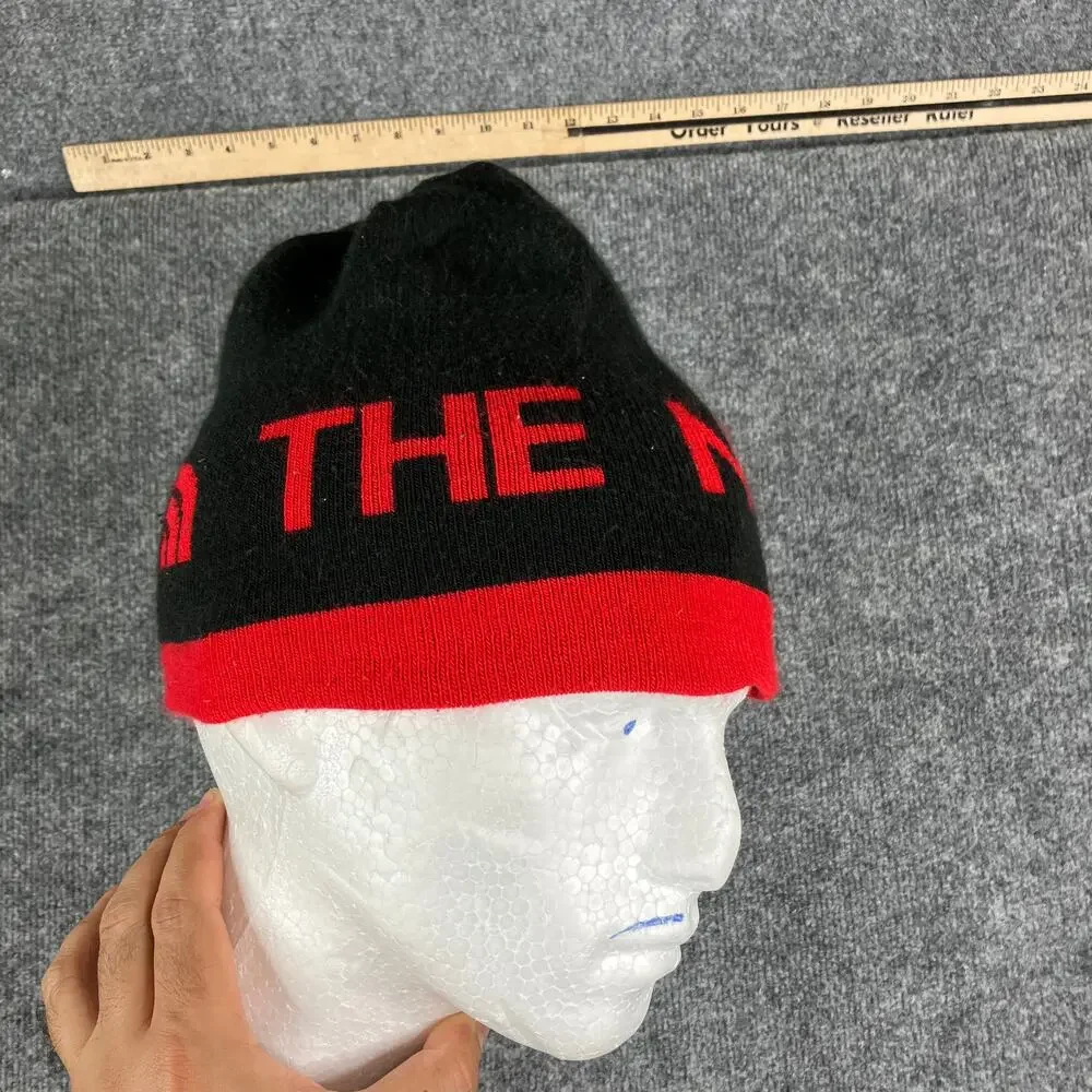 The North Face Beanie Black Red Reversible Knit Logo Cuffed‎ Winter Hat Unisex